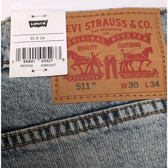 Levis 511 Jeans Mens Size 30x34 Blue Distressed Cotton Blend Slim Fit NEW NWT - Picture 11 of 16